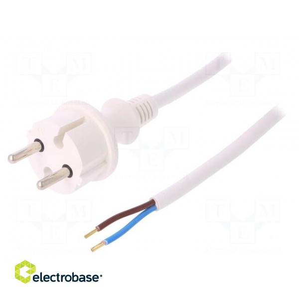 Cable | CEE 7/17 (C) plug,wires | 1.5m | white | PVC | 2x1,5mm2 | 16A