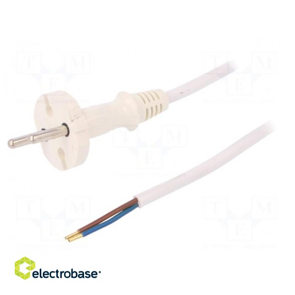 Cable | 2x1mm2 | CEE 7/17 (C) plug,wires | PVC | 1.5m | white | 16A | 250V