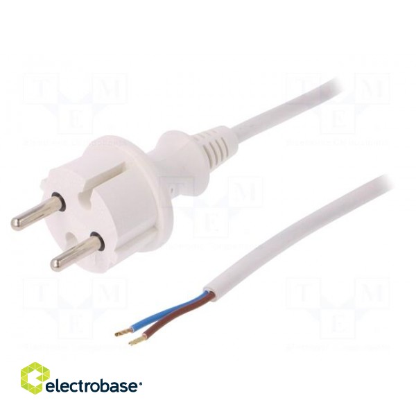 Cable | 2x1mm2 | CEE 7/17 (C) plug,wires | PVC | 2m | white | 16A | 250V