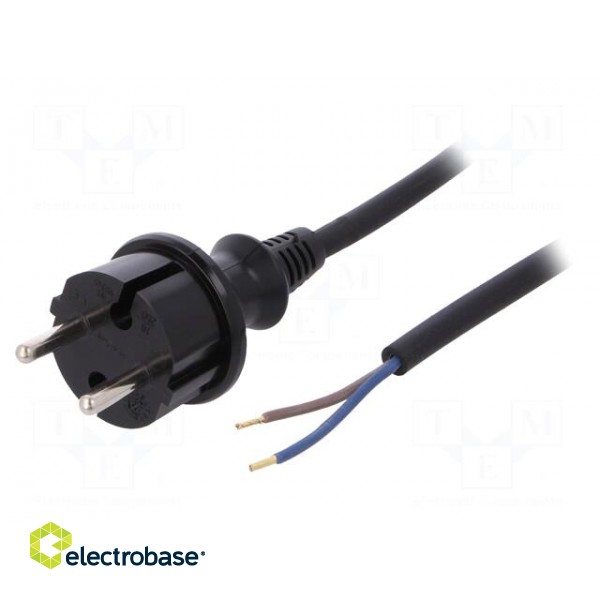 Cable | 2x1mm2 | CEE 7/17 (C) plug,wires | PVC | 3m | black | 16A | 250V