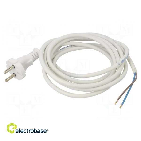 Cable | 2x1mm2 | CEE 7/17 (C) plug,wires | PVC | 3m | white | 16A | 250V