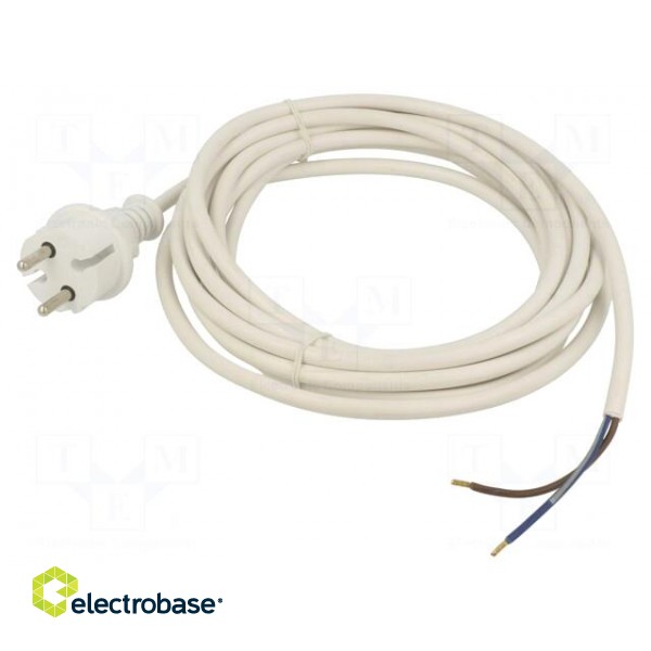 Cable | 2x1.5mm2 | CEE 7/17 (C) plug,wires | PVC | 5m | white | 16A | 250V