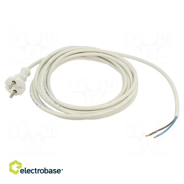 Cable | 2x1mm2 | CEE 7/17 (C) plug,wires | PVC | 5m | white | 16A | 250V