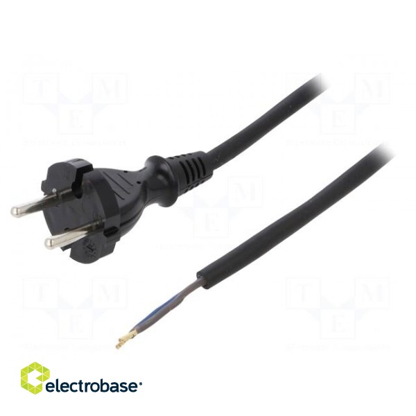 Cable | CEE 7/17 (C) plug,wires | 4.5m | black | rubber | 2x1mm2 | 16A