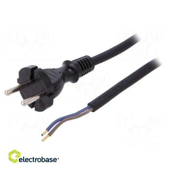 Cable | 2x1mm2 | CEE 7/17 (C) plug,wires | rubber | 4.5m | black | 16A