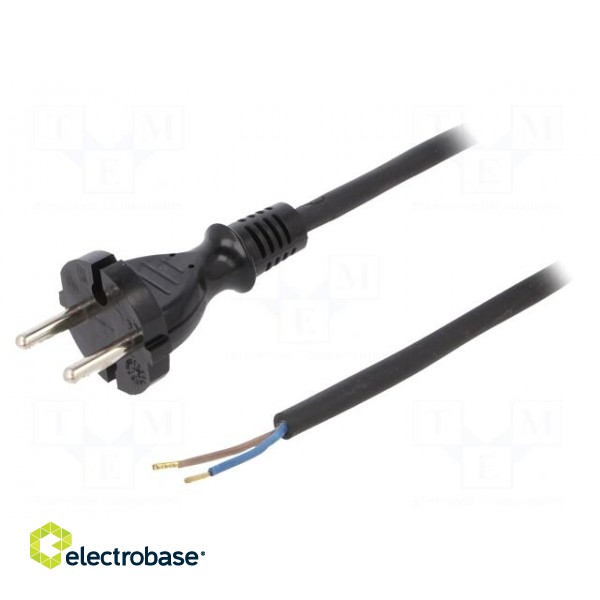 Cable | 2x1mm2 | CEE 7/17 (C) plug,wires | rubber | 5m | black | 16A