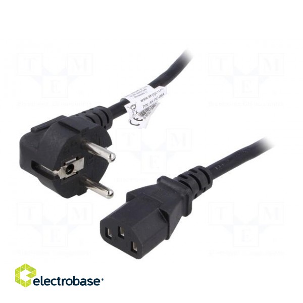 Cable | CEE 7/7 (E/F) plug angled,IEC C13 female | 3m | black | PVC