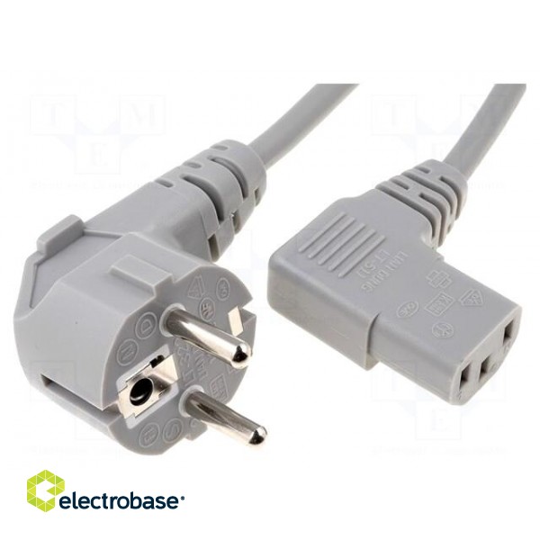 Cable | CEE 7/7 (E/F) plug angled,IEC C13 female 90° | 1m | grey
