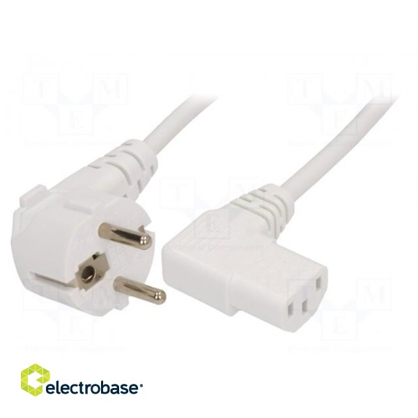 Cable | CEE 7/7 (E/F) plug angled,IEC C13 female 90° | 1m | white
