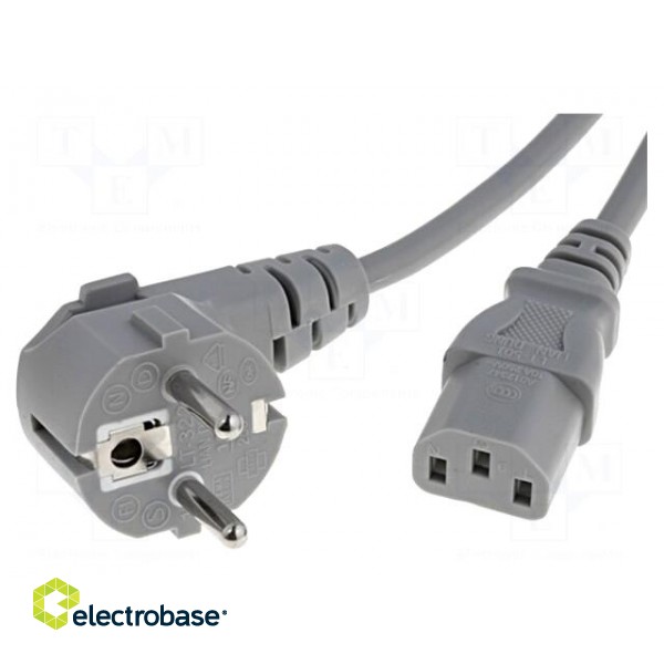 Cable | CEE 7/7 (E/F) plug angled,IEC C13 female | 1.8m | grey | PVC