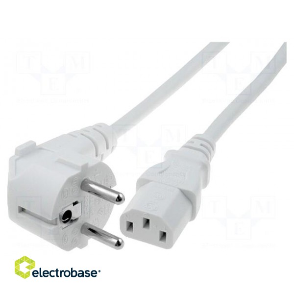 Cable | CEE 7/7 (E/F) plug angled,IEC C13 female | 5m | white | PVC