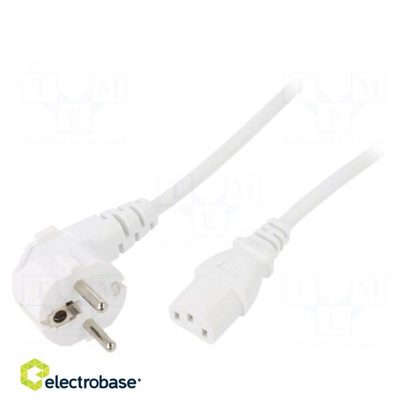 Cable | CEE 7/7 (E/F) plug angled,IEC C13 female | 4m | white | PVC