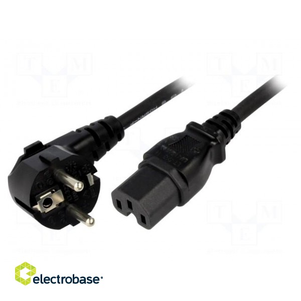 Cable | CEE 7/7 (E/F) plug angled,IEC C15 female | 5m | black | 10A