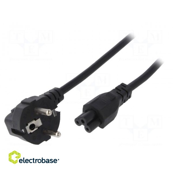 Cable | CEE 7/7 (E/F) plug angled,IEC C5 female | 1.5m | black | PVC