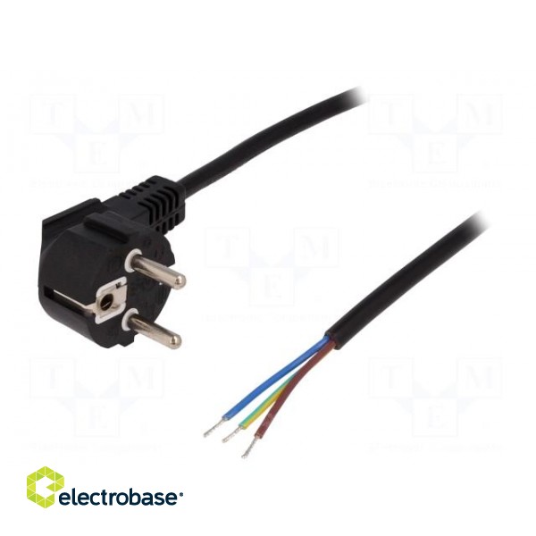 Cable | CEE 7/7 (E/F) plug angled,wires | 1.5m | black | 10A | 250V