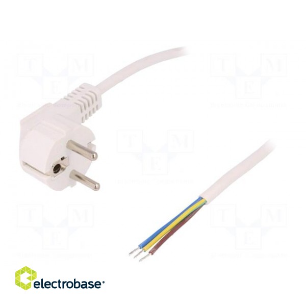 Cable | CEE 7/7 (E/F) plug angled,wires | 1.5m | white | 10A | 250V
