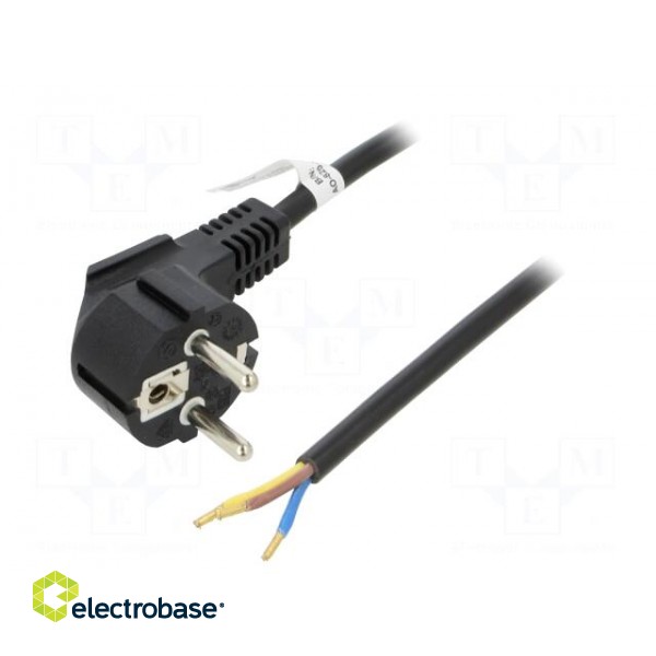 Cable | CEE 7/7 (E/F) plug angled,wires | PVC | 1.5m | black | 10A