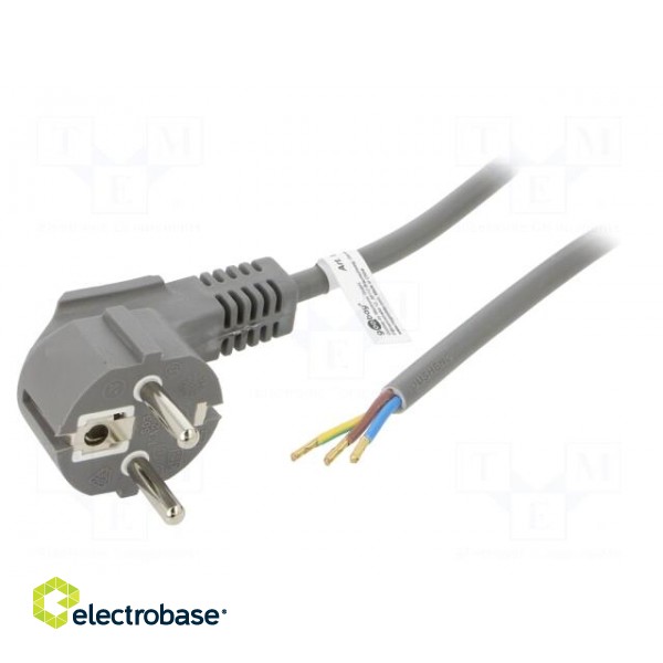 Cable | CEE 7/7 (E/F) plug angled,wires | PVC | 1.5m | grey | 10A | 250V