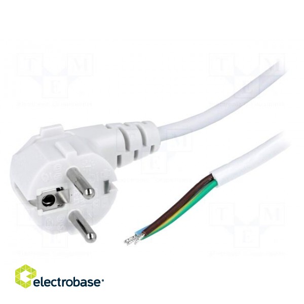 Cable | CEE 7/7 (E/F) plug angled,wires | 1.8m | white | PVC | 6A | 250V