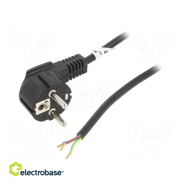 Cable | CEE 7/7 (E/F) plug angled,wires | PVC | 2m | black | 10A | 250V