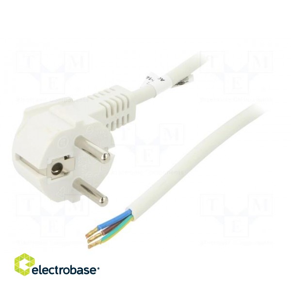 Cable | CEE 7/7 (E/F) plug angled,wires | PVC | 2m | white | 10A | 250V