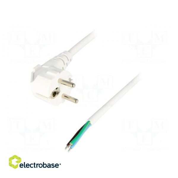 Cable | CEE 7/7 (E/F) plug angled,wires | 4m | white | PVC | 3x1,5mm2