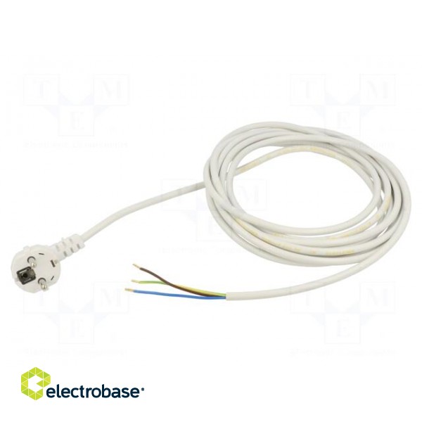 Cable | 3x0.75mm2 | CEE 7/7 (E/F) plug angled,wires | PVC | 5m | white