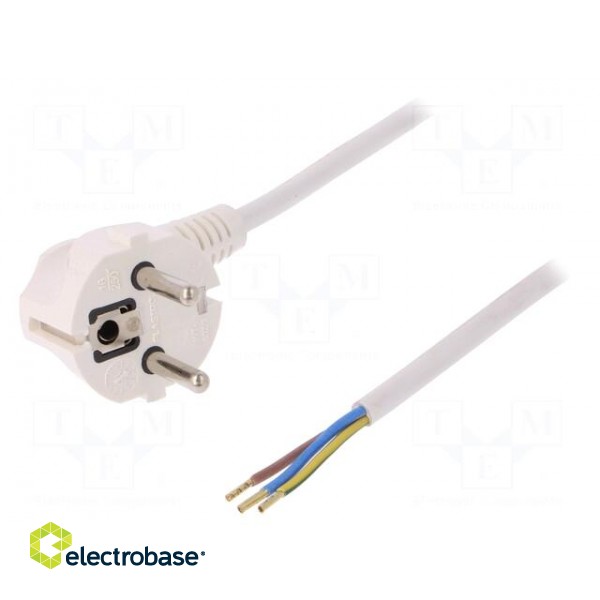 Cable | SCHUKO plug,CEE 7/7 (E/F) plug angled,wires | 10m | white
