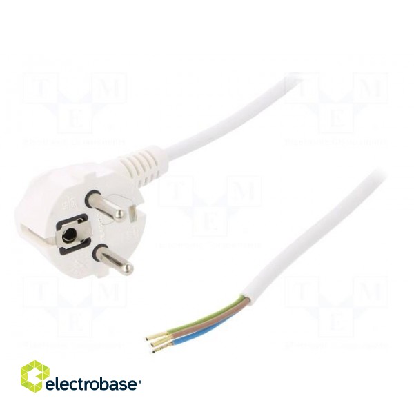 Cable | SCHUKO plug,CEE 7/7 (E/F) plug angled,wires | 1m | white