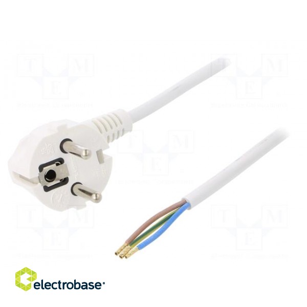 Cable | SCHUKO plug,CEE 7/7 (E/F) plug angled,wires | 1.5m | white