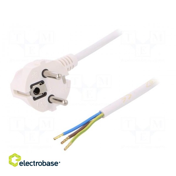 Cable | SCHUKO plug,CEE 7/7 (E/F) plug angled,wires | 1m | white