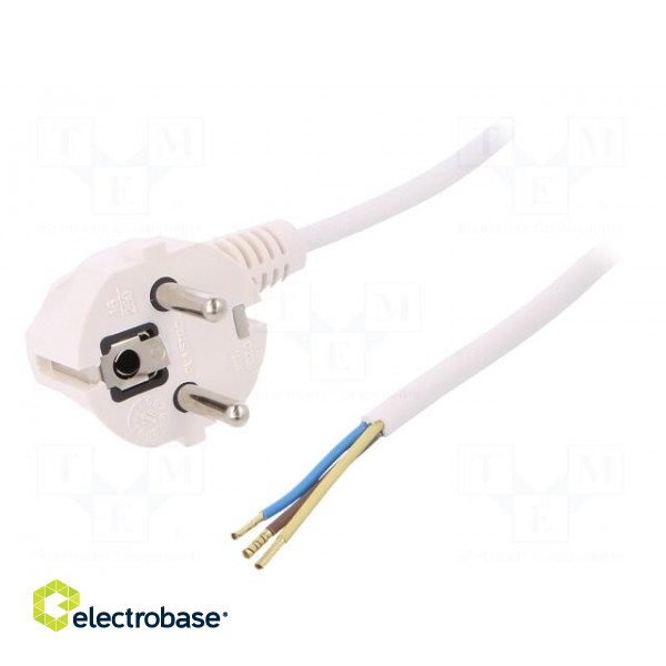 Cable | SCHUKO plug,CEE 7/7 (E/F) plug angled,wires | 4m | white