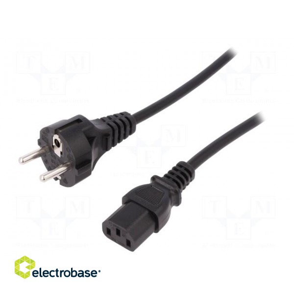 Cable | CEE 7/7 (E/F) plug,IEC C13 female | 1.2m | black | 10A | 250V