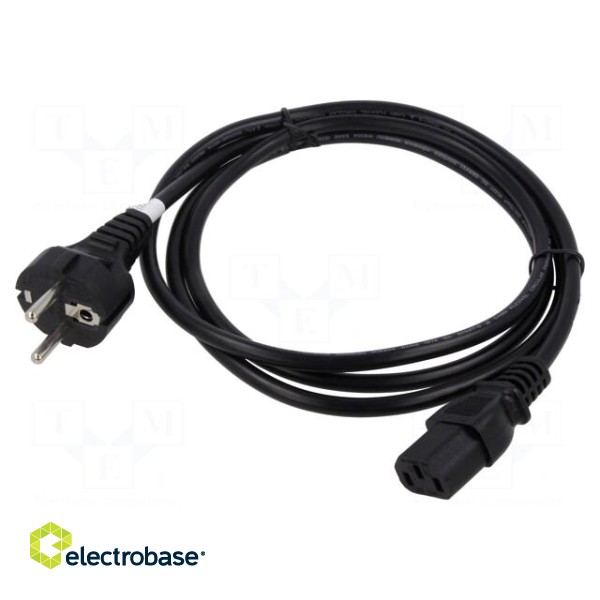 Cable | CEE 7/7 (E/F) plug,IEC C13 female | 1.8m | black | 10A | 250V