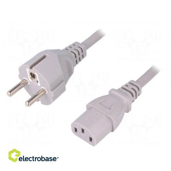 Cable | 3x1mm2 | CEE 7/7 (E/F) plug,IEC C13 female | PVC | 1.5m | grey