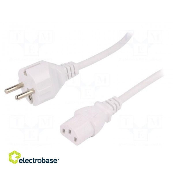 Cable | CEE 7/7 (E/F) plug,IEC C13 female | 1.8m | white | PVC | 16A