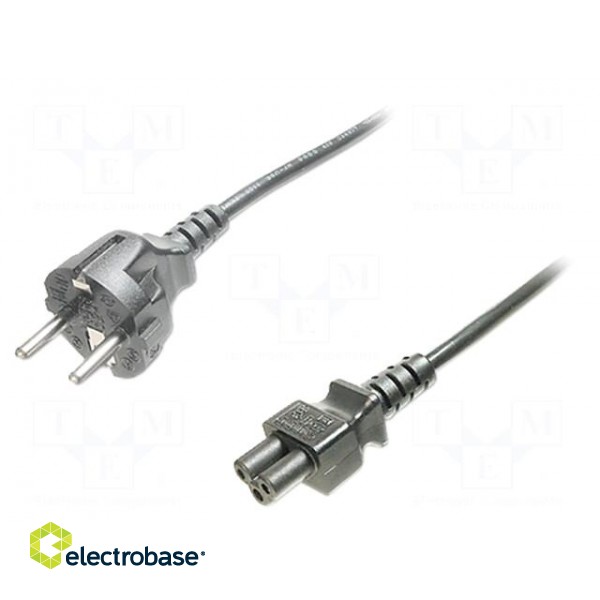 Cable | CEE 7/7 (E/F) plug,IEC C5 female | 750mm | black | 10A | 250V