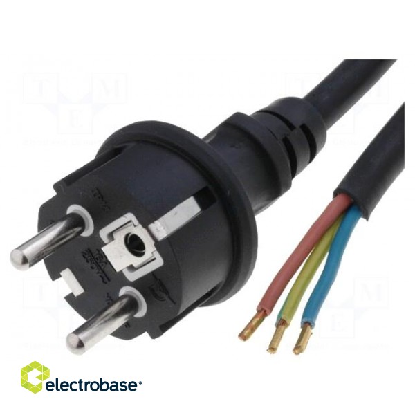 Cable | CEE 7/7 (E/F) plug,wires | 1.5m | black | neoprene | 3x1,5mm2