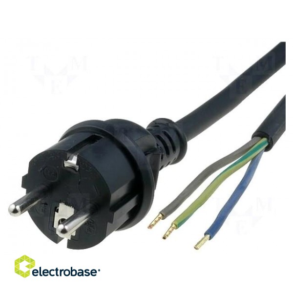 Cable | CEE 7/7 (E/F) plug,wires | 5m | black | rubber | 3x1mm2 | 10A