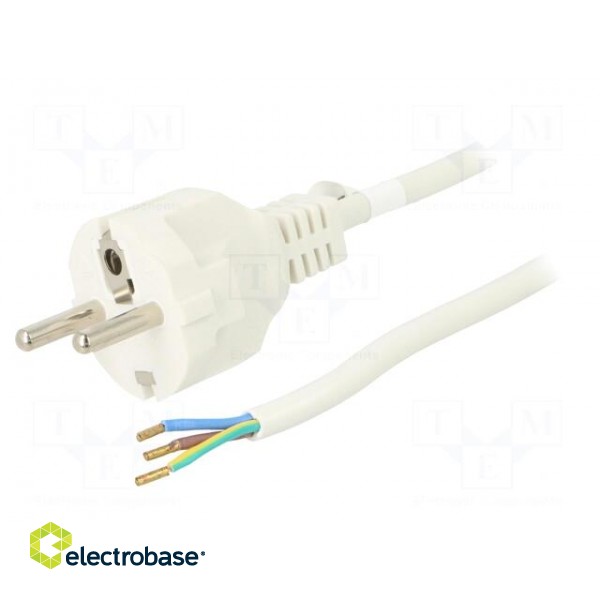 Cable | CEE 7/7 (E/F) plug,wires | PVC | 1.5m | white | 16A | 250V
