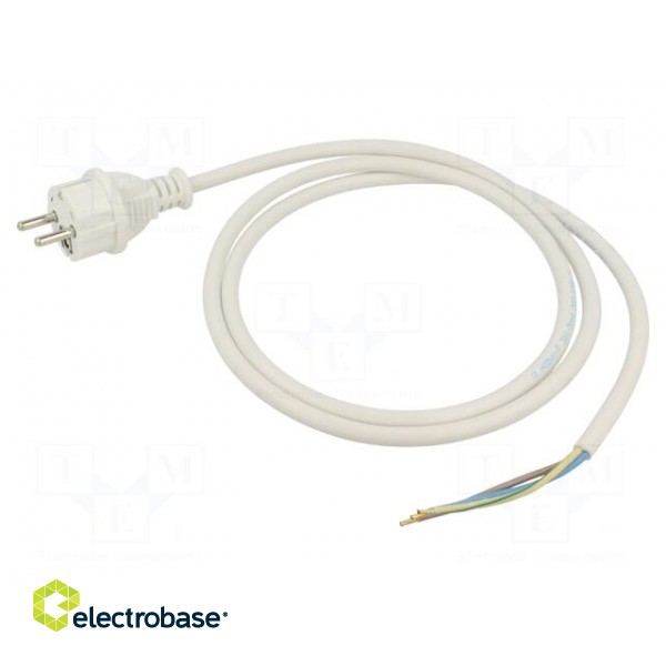 Cable | 3x1.5mm2 | CEE 7/7 (E/F) plug,wires | PVC | 1.5m | white | 16A