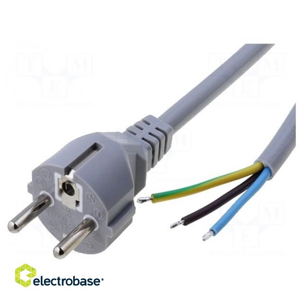 Cable | CEE 7/7 (E/F) plug,wires | 1.8m | grey | PVC | 3x0,75mm2 | 10A