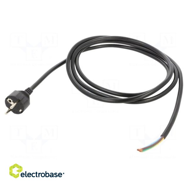 Cable | 3x1.5mm2 | CEE 7/7 (E/F) plug,wires | PVC | 2.5m | black | 16A