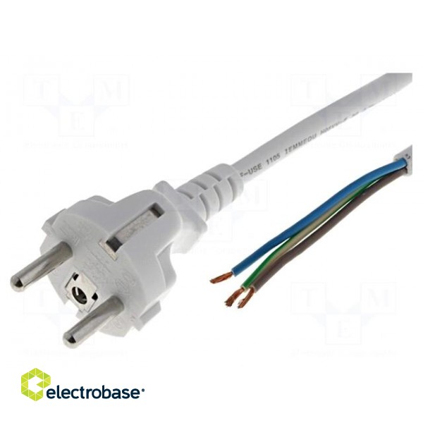 Cable | CEE 7/7 (E/F) plug,wires | 5m | white | PVC | 3x1,5mm2 | 16A