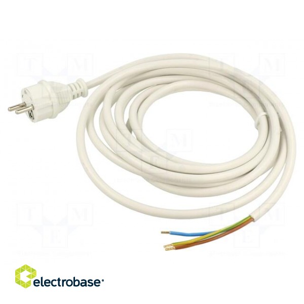 Cable | 3x1.5mm2 | CEE 7/7 (E/F) plug,wires | PVC | 5m | white | 16A