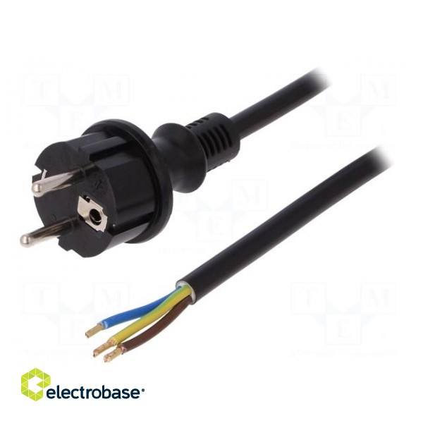 Cable | SCHUKO plug,CEE 7/7 (E/F) plug,wires | 2m | black | PVC | 16A