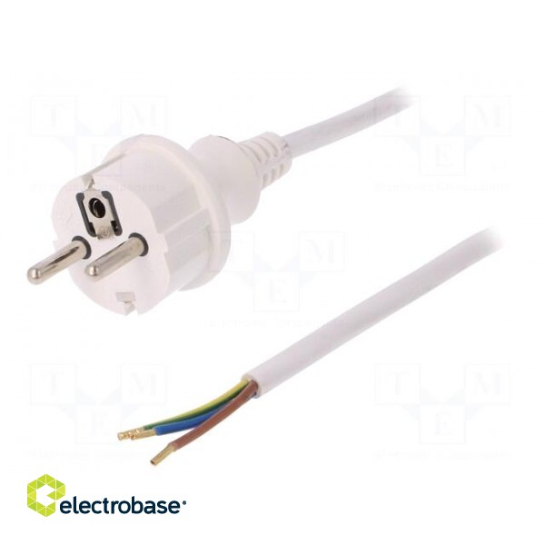Cable | SCHUKO plug,CEE 7/7 (E/F) plug,wires | 2m | white | PVC | 16A