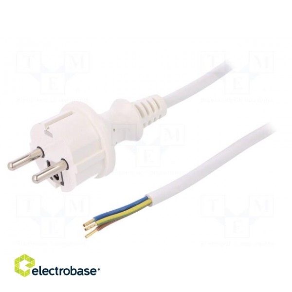 Cable | SCHUKO plug,CEE 7/7 (E/F) plug,wires | 3m | white | PVC | 16A