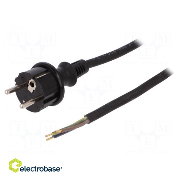 Cable | SCHUKO plug,CEE 7/7 (E/F) plug,wires | 10m | black | rubber