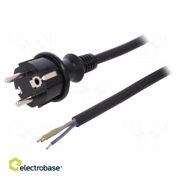 Cable | SCHUKO plug,CEE 7/7 (E/F) plug,wires | 3m | black | rubber